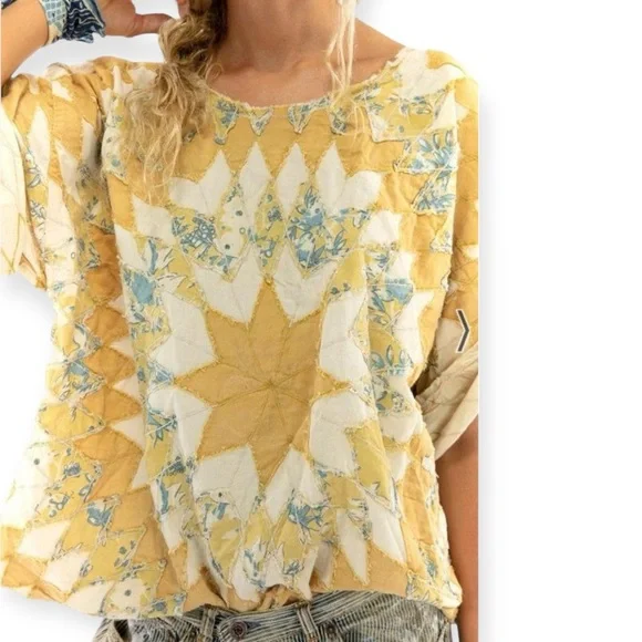 Magnolia Pearl 1070 Matilda Marisol Top yellow cream quilted sunburst osfm - Picture 4 of 11